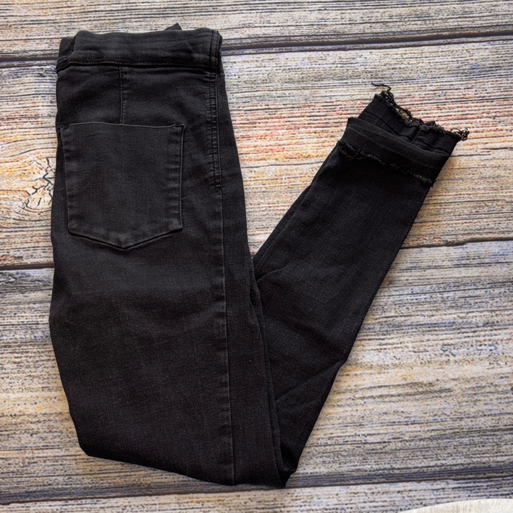 Free People Black Cropped Distressed Bottom Stretchy Jeans